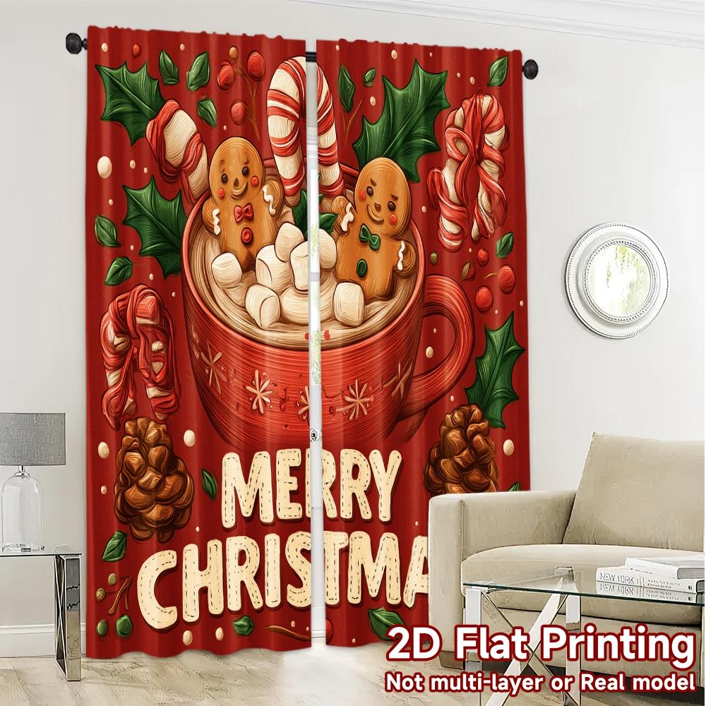 2D Flat Printing  JIT 2pcs   Curtains (Without Rod) Gingerbread Cheer Popular Fashionable Curtains 100% Polyester Curtains