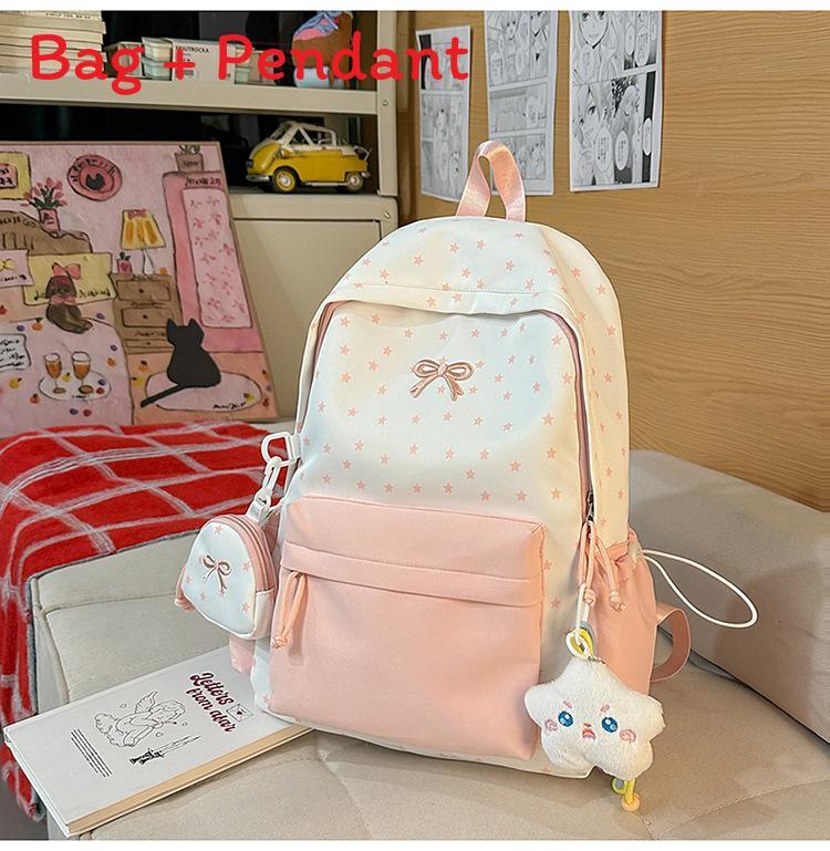 Cute Starry Butterfly Knot Backpack For Girls With Nylon For School And Daily Use