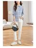 Women's Long Sleeve Plaid Shirt - Blue Cotton Cocoon, Mid-Length, 2026 Spring/Autumn Collection