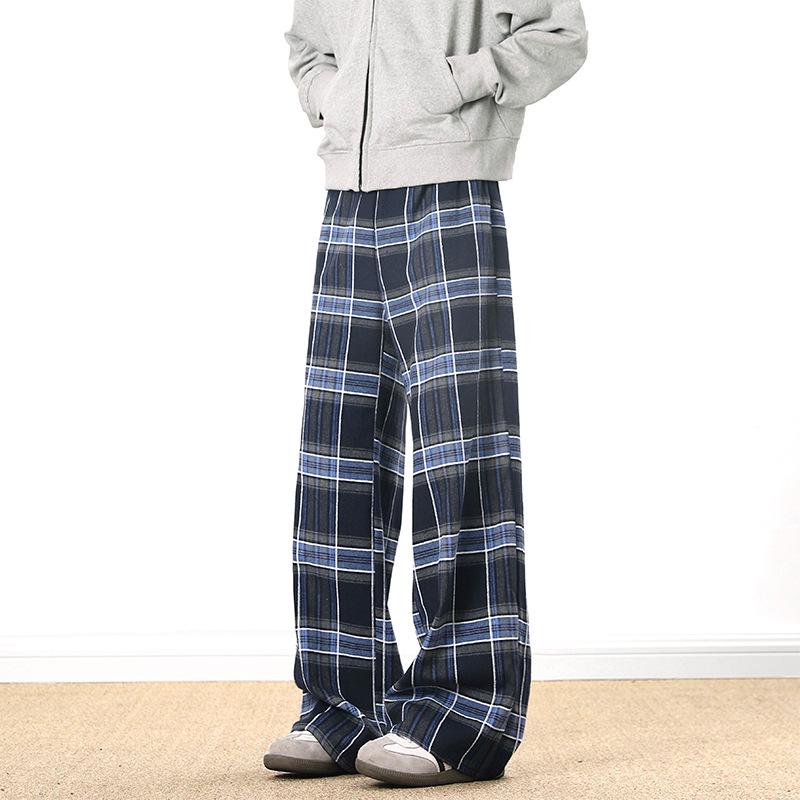 Unisex Retro Plaid Lazy Pants: Loose, Straight-Leg, Slimming Wide-Leg Style