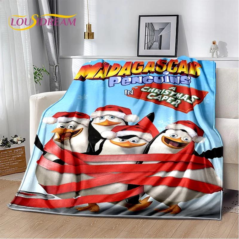 Urocze Pingwiny z Madagaskaru Kreskówkowy Koc, Miękki Koc Rzutowy do Domu Sypialni Łóżka Sofy Pikniku Podróży Biura Pokrowiec Prezent dla Dziecka