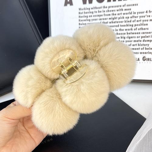 Rex Rabbit Fur Ball Large Hairpin Head Online Celebrity Cute Plush Catch Clip Hair Accessories Autumn and Winter Korean Hair Catch Headdress.