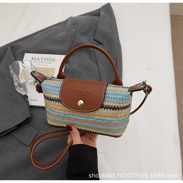 Summer mini woven portable small bag women's 2025 new shoulder messenger bag beach vacation small bag bucket bag