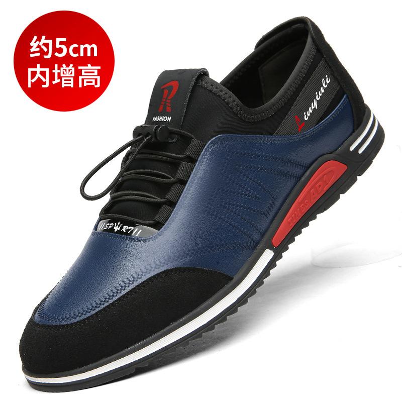 Sapatos de couro masculinos couro de vaca aumento interno de altura sapatos masculinos ocos respiráveis sapatos esportivos e de lazer sola macia respirável sapatos da moda