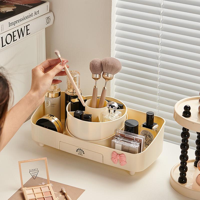 Luxury Cosmetics Organizer Makeup Storage Box with Mirror Integrated Dressing Table Cosmetics Rack Lipstick Storage Cabinet Box