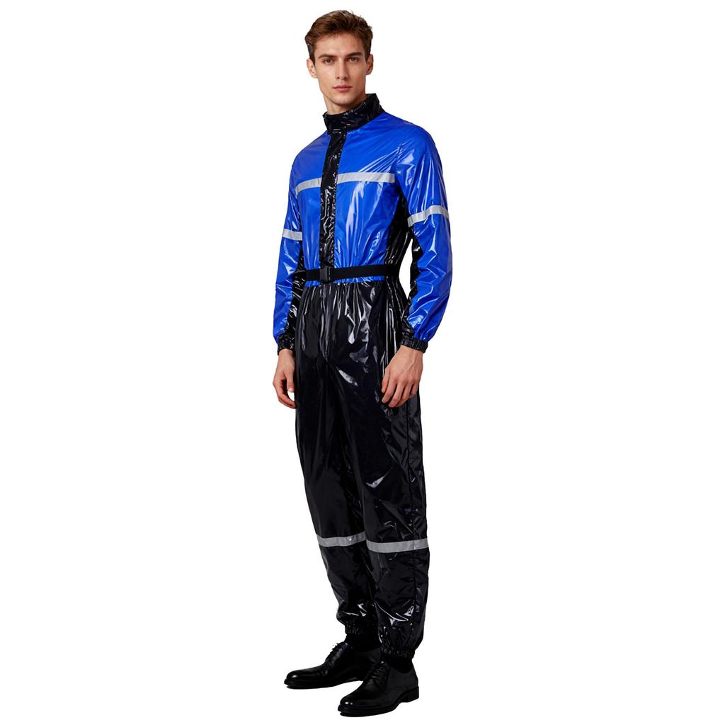 Men Stand Collar Long Sleeve Zipper Belted Jumpsuit Work Coveralls