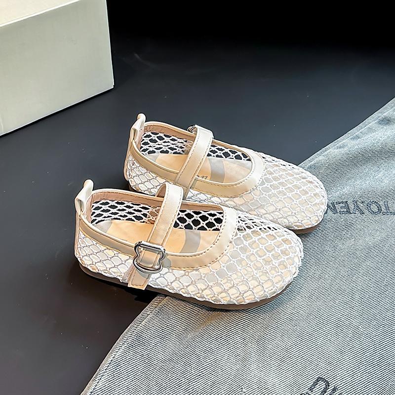 Girls Sandals Mesh Weave Soild Color Kids Princess Shoes Non-slip Soft Sole 2025 Summer New Children Flat Shoes Ins Trendy Sweet