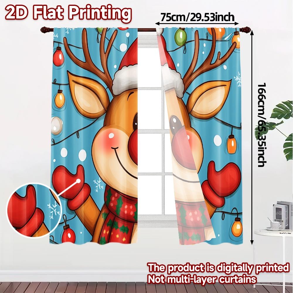 2pcs  Curtains Cute Reindeer Christmas (2) Chic Curtains&Drapes Semi-Sheer Curtains Decorations Outdoor Ldeal for Bedroom   Living