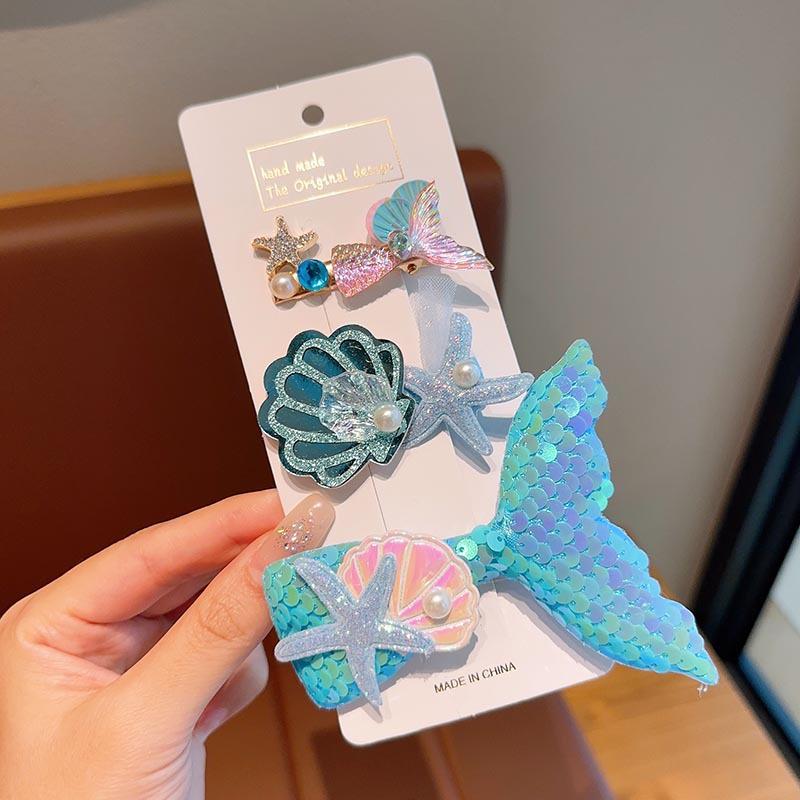 Children's Ocean Series Hair Clips, Mermaid Tail Shell Little Princess Hair Accessories, Little Girl Super Fairy Butterfly Crown Hair Clips