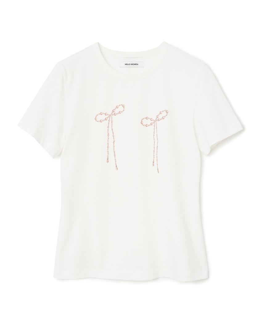 MILLO WOMEN Pearl Ribbon T-Shirt [White]