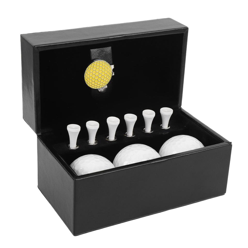 Club Ball Present Box Set with 3 Balls 54mm Tees Metal Hat Clip PU Leather Box for Practicing