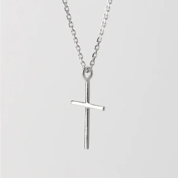 PLAN Einfaches Kreuz-Anhänger Lange Silber 925 Halskette