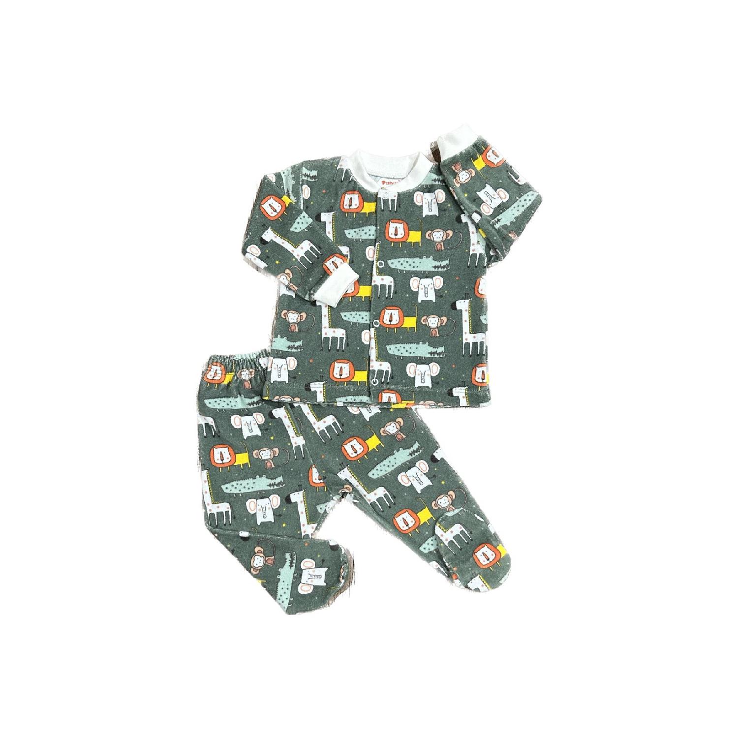 

2-piece Velvet Winter And Seasonal Bottom And Top Baby Set With Booties Lion Giraffe Elephant Green