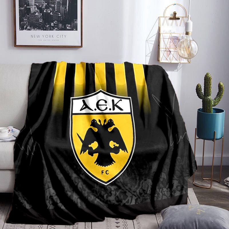 AEK AthenGoldenes und Schwarzes Wappen Design Decke Flanell Überwurf für Sofa, Innenbereich, Camping, Wohnzimmer, Büro, Stuhl und Bett Weiches Geburtstagsgeschenk