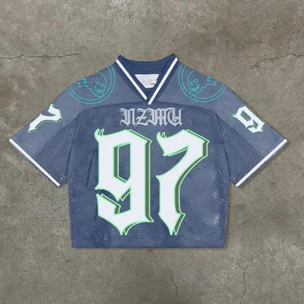 

RogueWave Streetwear Джерси Одежда Y2K Мужская Хип-хоп Графика с Буквами Оверсайз Футболка Панк-рок Дышащие Топы с V-образным вырезом и коротким рукавом S