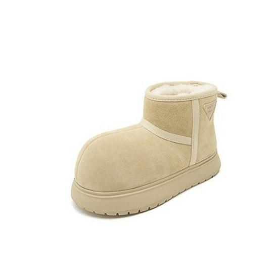Women's 2024 Genuine Leather Snow Boots: Thick Sole, Anti-Slip, Velvet-Lined, Warm, Big Head Design for Winter