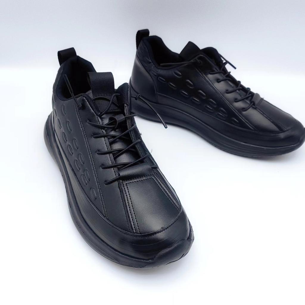 Crocodile Patterned Men's Leather Shoes Autumn Thick Soled Casual Air Cushion Lace Up Leather Men's Shoes