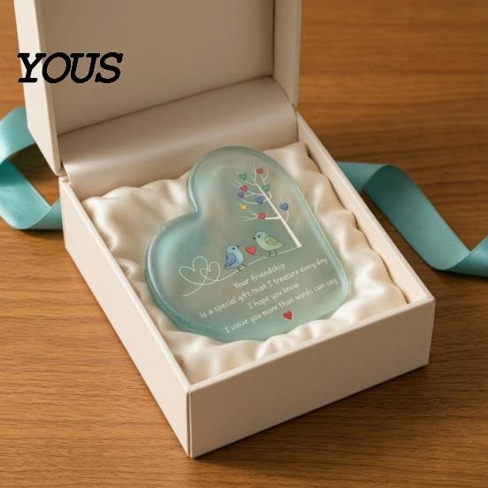 Small Decorative Items for Shelf Heart Shape Acrylic Friendship Ornament with Engraved Verse & Bird Tree, Desktop Thoughtful Surprise Gift Her