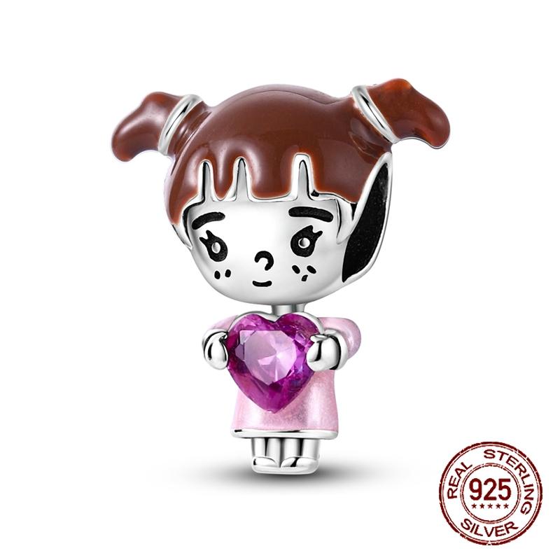 925 sterling copper boys and girls lovers pendant charms Fit 4MM hole diameter bracelet charm beads necklace Diy female Zircon