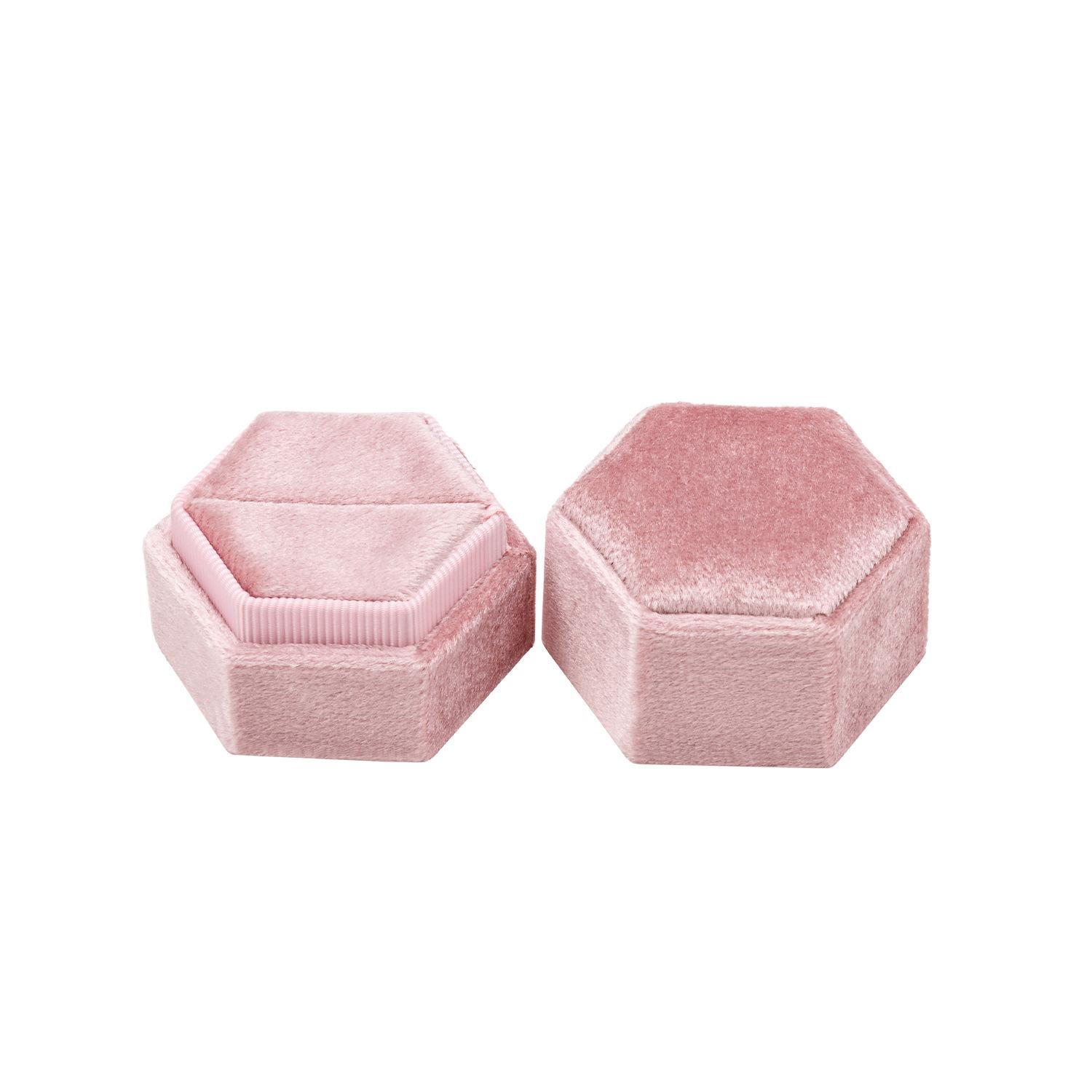 Caja de Anillos de Terciopelo, Caja de Anillos Hexagonal de 3 Ranuras Triple Ranura, Caja de Anillos para el Día de la Boda Para Ceremonia de Boda Sostenedor de Anillos de Boda Caja de Anillos 3 Grids color rosa