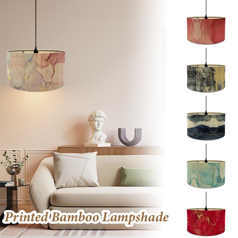 European Style Marble Pattern Lampshades Cafe Home Homestay Decor Bamboo Art Chandelier Light Cover Wall Lamp Shade E27