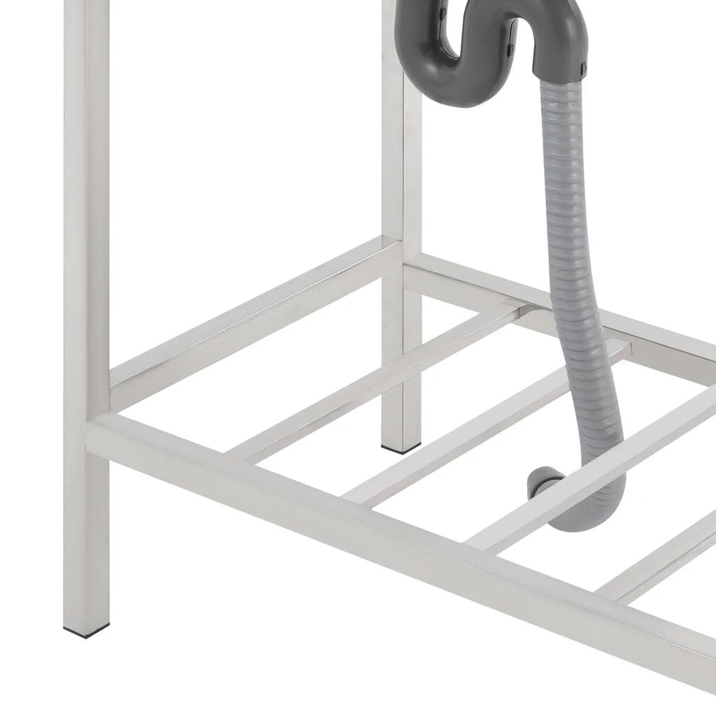 Zlewozmywak z blatem roboczym i szafką, jednokomorowy zlewozmywak kuchenny, wolnostojący zlewozmywak z baterią, rurą odpływową i rurą dopływową