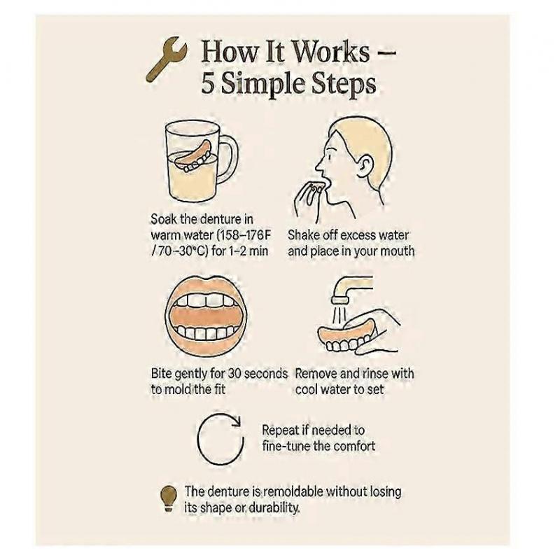 Premium Silicone Denture for Glidewellpd Smileasego Full Mouth Dentures Replacement Comfort Fit Adjustable Dental Appliance 