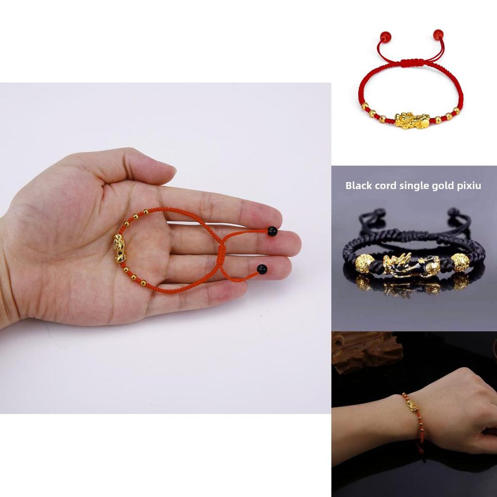 Unisex Alloy Pi Xiu Charm Bracelet With Red String Adjustable For Casual Wear