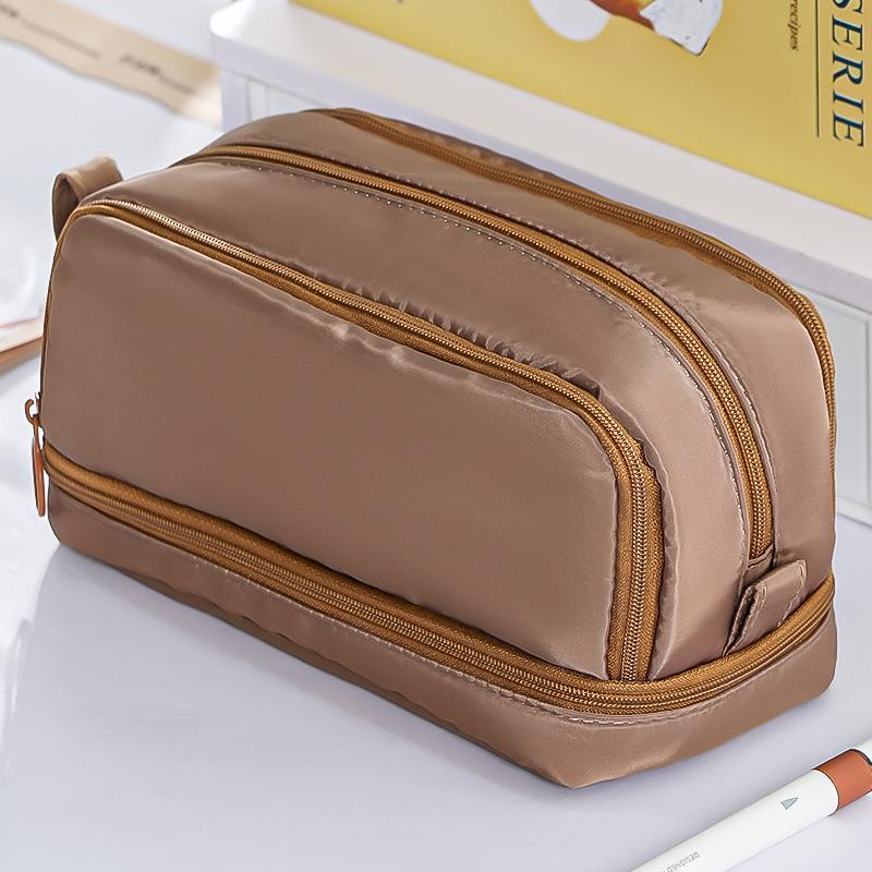 1pcs Dual-side Open Pen Bag Pencil Case 4 Compartments With Zipper & Portable Handle Storage Pouch for Stationery