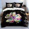3Pcs Rainbow Flower Bedding Set, White Flower with Colorful Water Drops Print Duvet Cover + 2 Pillowcases, Modern Art Decor