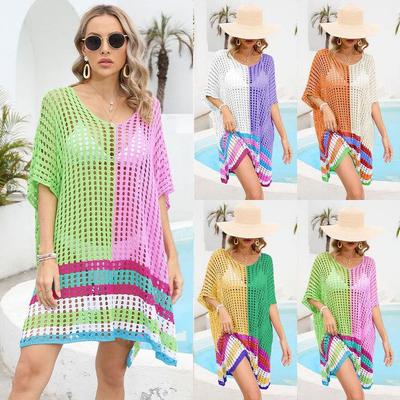 Summer Women's Dress Splicing Hollow Out Beach Dresses Loose Large Size Bikini Coverups