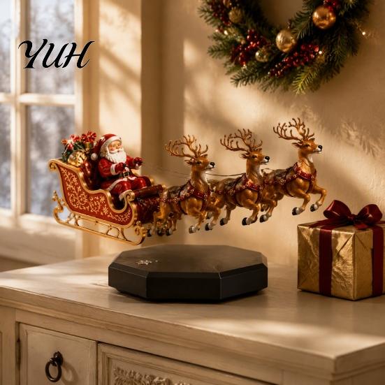 Decorazioni Natalizie Stagionali Moderne Slitta di Babbo Natale Galleggiante, Slitta Volante Levitazione Magnetica Decorazioni di Natale, Idea Regalo Innovativa Claus da Tavolo