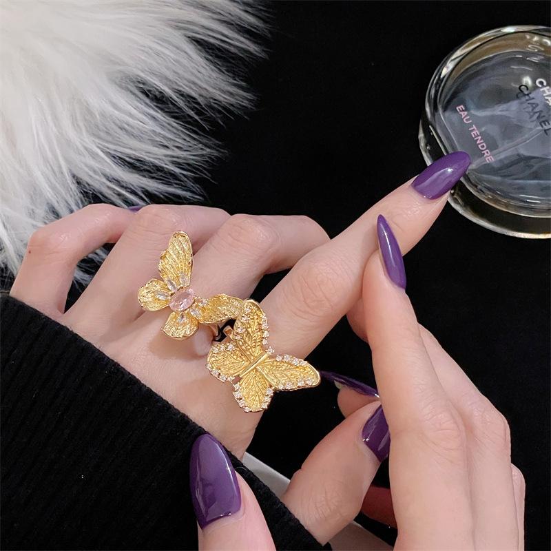 [Kingdee Qi Ring] Medieval Vintage Retro High-End Butterfly Zir*****Pen Ring Personality Niche