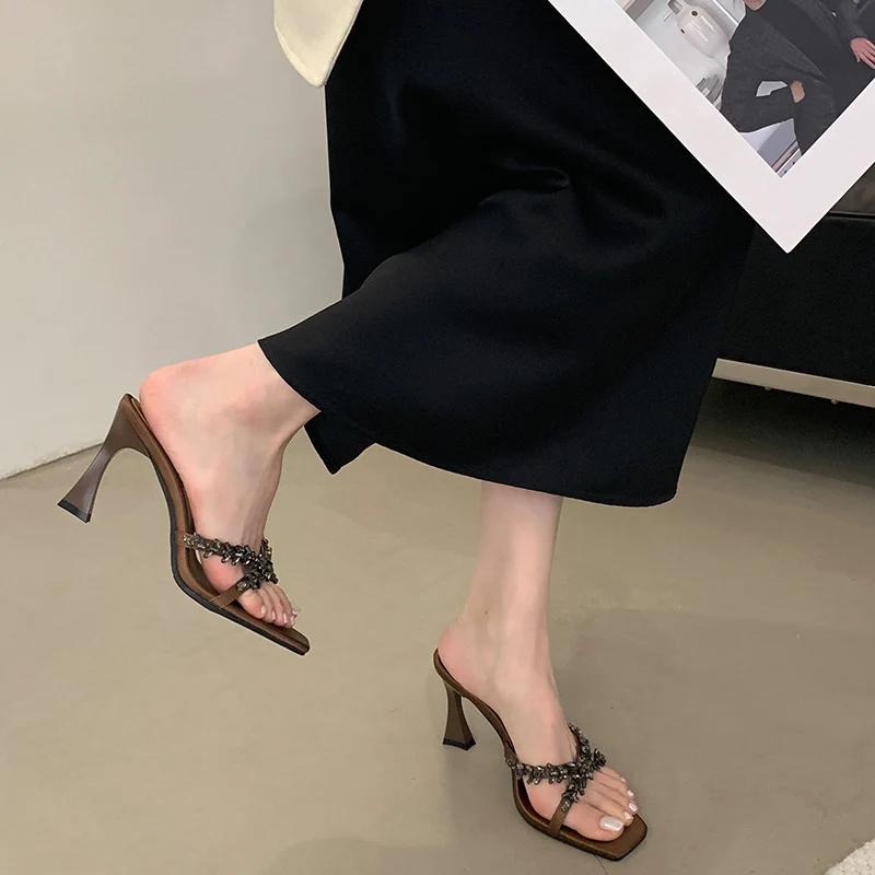 Fashion Summer Fashion Slippers Shoes for Women Women's High Heels Crystal Open Toe Slides Elegant Evening Party Shoes Women's Sandals