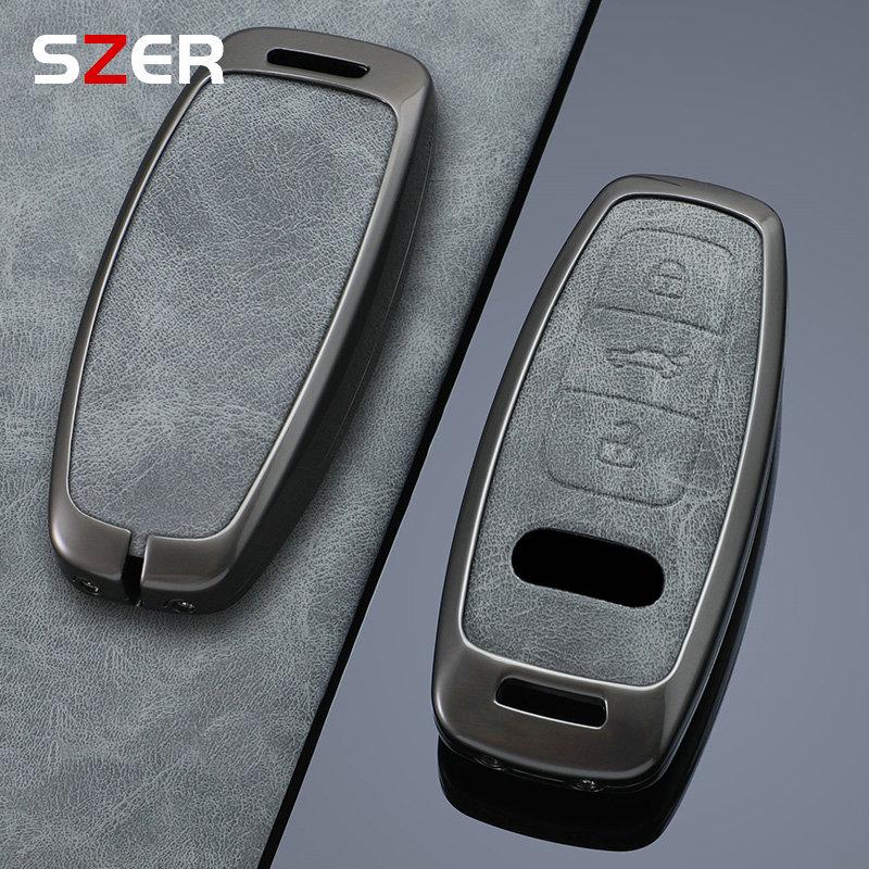 Legierung Leder Auto Fernbedienung Schlüsselhülle Abdeckung Schale Fob für A3 A4 B9 A6 A7 4K A8 E-tron Q5 Q8 C8 D5 SQ8 Schlüssel Schutztasche