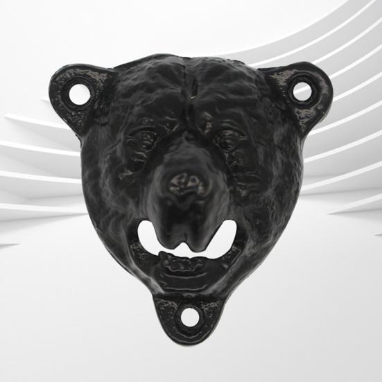 Bear Head Wall Mounted Beer Bottle Opener, Cast Iron Grizzly Teeth Beer Cap Opener for Man Cave, Garage, Home Bar Decor