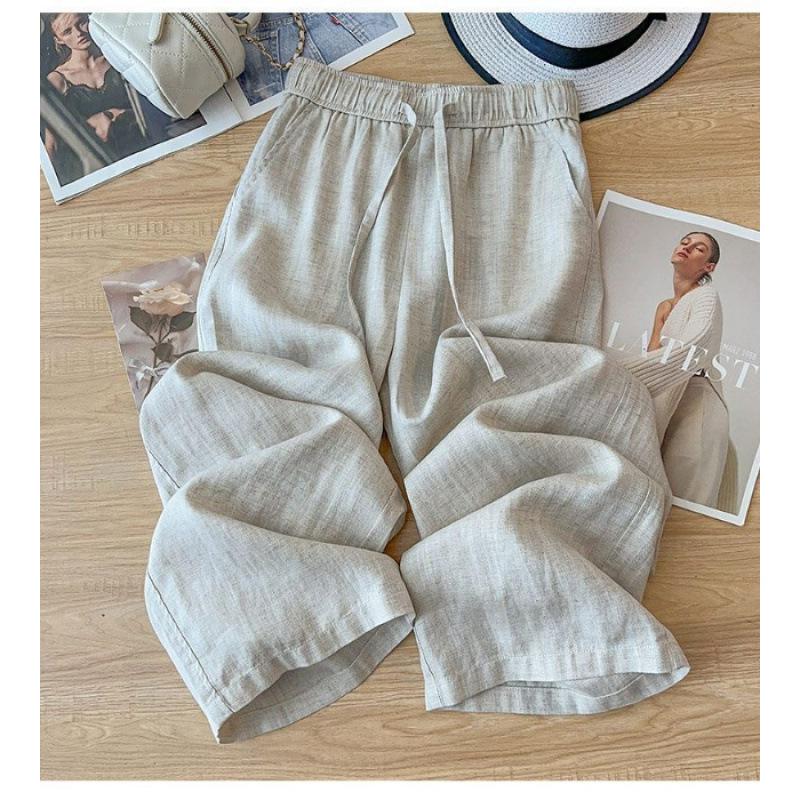 Plus Size Breathable Cotton Linen Wide-Leg Pants - Women's Casual Summer Style