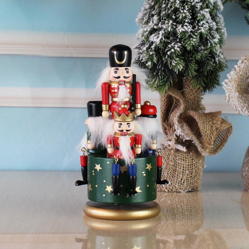 23cm Wooden Nutcracker Soldier Music Box Rotating Music Box Nutcracker Christmas Decoration Home Wooden Music Box Christmas Gift