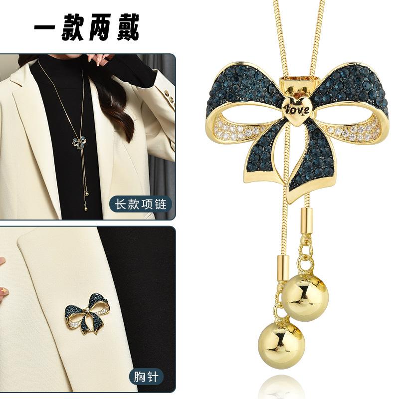 A Two-Wear Autumn And Winter Versatile Bow Sweater Chain Fashionable Personalized Butterfly Corsage Long Necklace