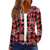 Women's Fashion Christmas Print Casual Zip-Up Long-Sleeved Hooded Jacket