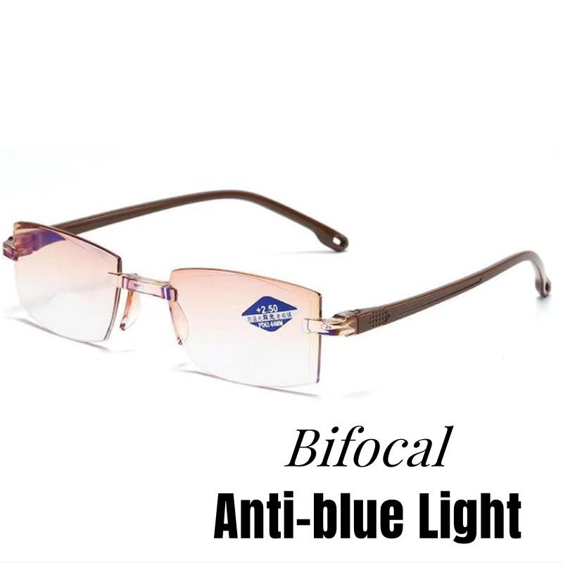 Randlose Bifokal-Lesebrille Unisex Vintage Fern-Nahsicht Progressive Brille Blaulichtfilter Altersweitsichtige Brille