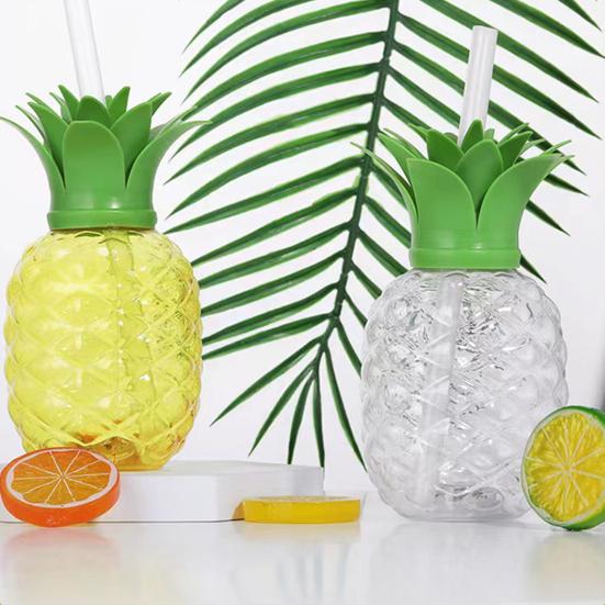 Pineapple Plastic Cup with Lid & Straw 500ml Strawberry Iced Coffee Wine Tea Mug Fruit Shaped Tumbler for Party Wedding Birthday
