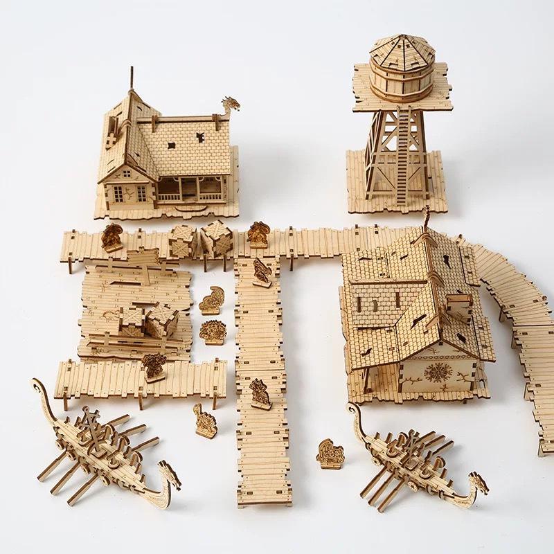 

3D Mini Viking Fishing Ground Wooden Jigsaw Puzzle - Educational Toy for Kids
