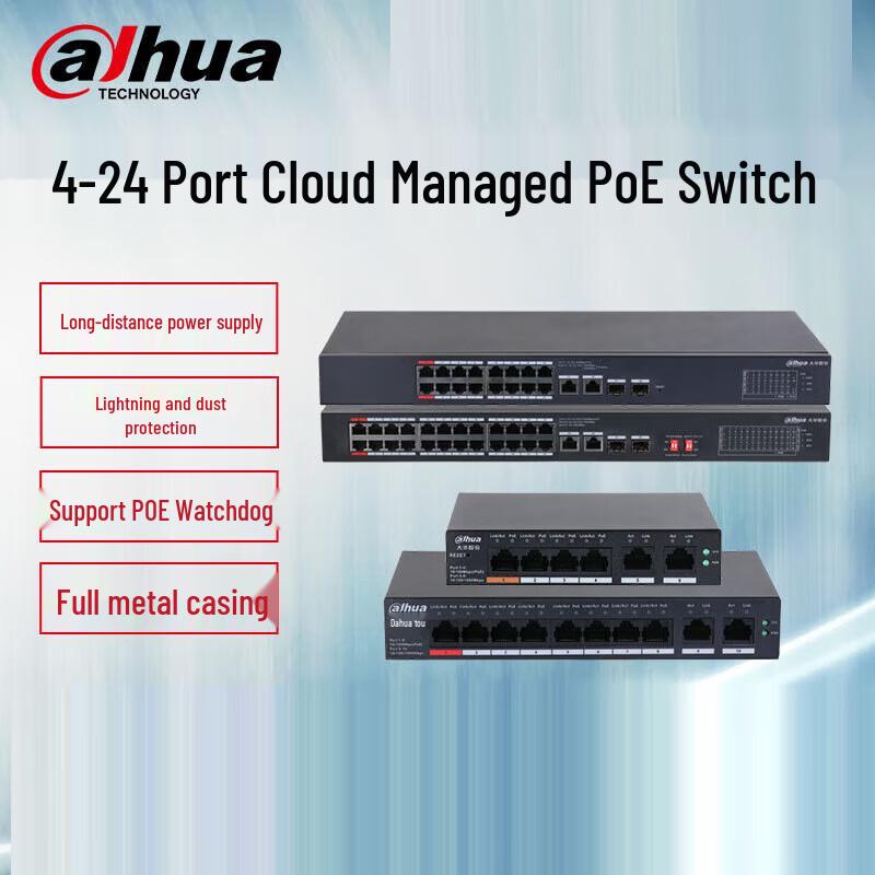 Dahua 24-Port Fast Ethernet Cloud Managed PoE Switch CN plug (adapter included)