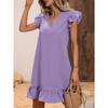 Women's V Neck Ruffle Sleeve Loose Fit Solid Color Casual A Line Summer Dress