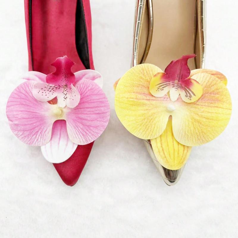 2pcs Colorful Lifelike 3D Orchid Flower Cluster Exaggerated Shoe Clips With Metal Clips, Removable Shoe/Clothing DIY Decorations
