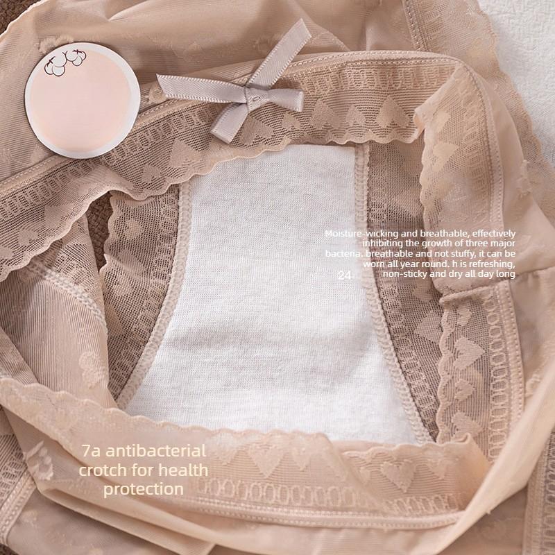 Slip Triangle Fin d'Été pour Femme en Dentelle et Soie Glacée 7A Antibactérien Sans Marque Taille Moyenne