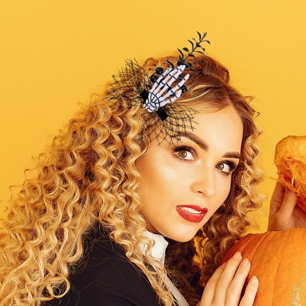 Flower Skeleton Hand Hairpin Cloth Halloween Headwear Gothic Ghost Claw Hair Clip  Festival