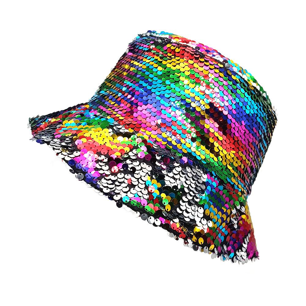 Comfortable Home Life Women's Colorful Bling Sequin Panama Fashion Decorate Bucket Hat Spring Summer Sunscreen Fisherman Hat Outdoor Sun Gorras Hiphop 56-58Cm