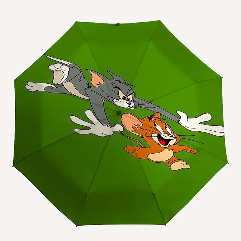 

1pc Tom and Jerry Automatic Folding Umbrella - Compact 8-Rib Design, Durable Plastic & Iron1376L